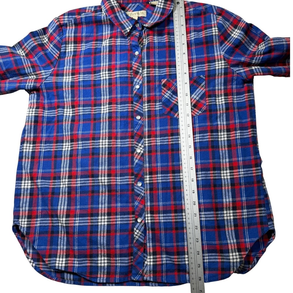Stetson Men's Slim Large Plaid Flannel Pearl Snap Western Shirt Red/Blue - Picture 5 of 7